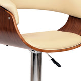 24" Cream And Silver Faux Leather And Solid Wood Swivel Low Back Adjustable Height Bar Chair - Homeroots - Flyclothing LLC