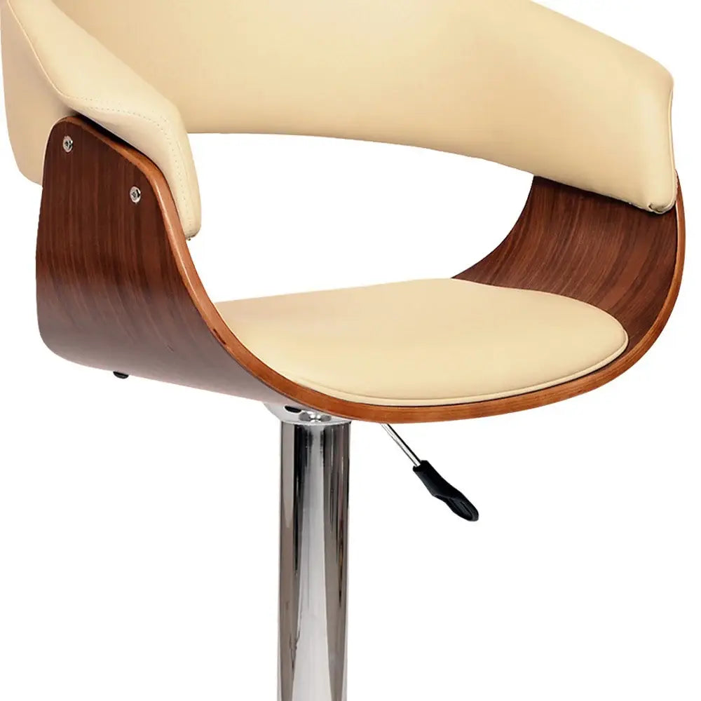 24" Cream And Silver Faux Leather And Solid Wood Swivel Low Back Adjustable Height Bar Chair - Homeroots - Flyclothing LLC