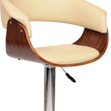 24" Cream And Silver Faux Leather And Solid Wood Swivel Low Back Adjustable Height Bar Chair - Homeroots - Flyclothing LLC