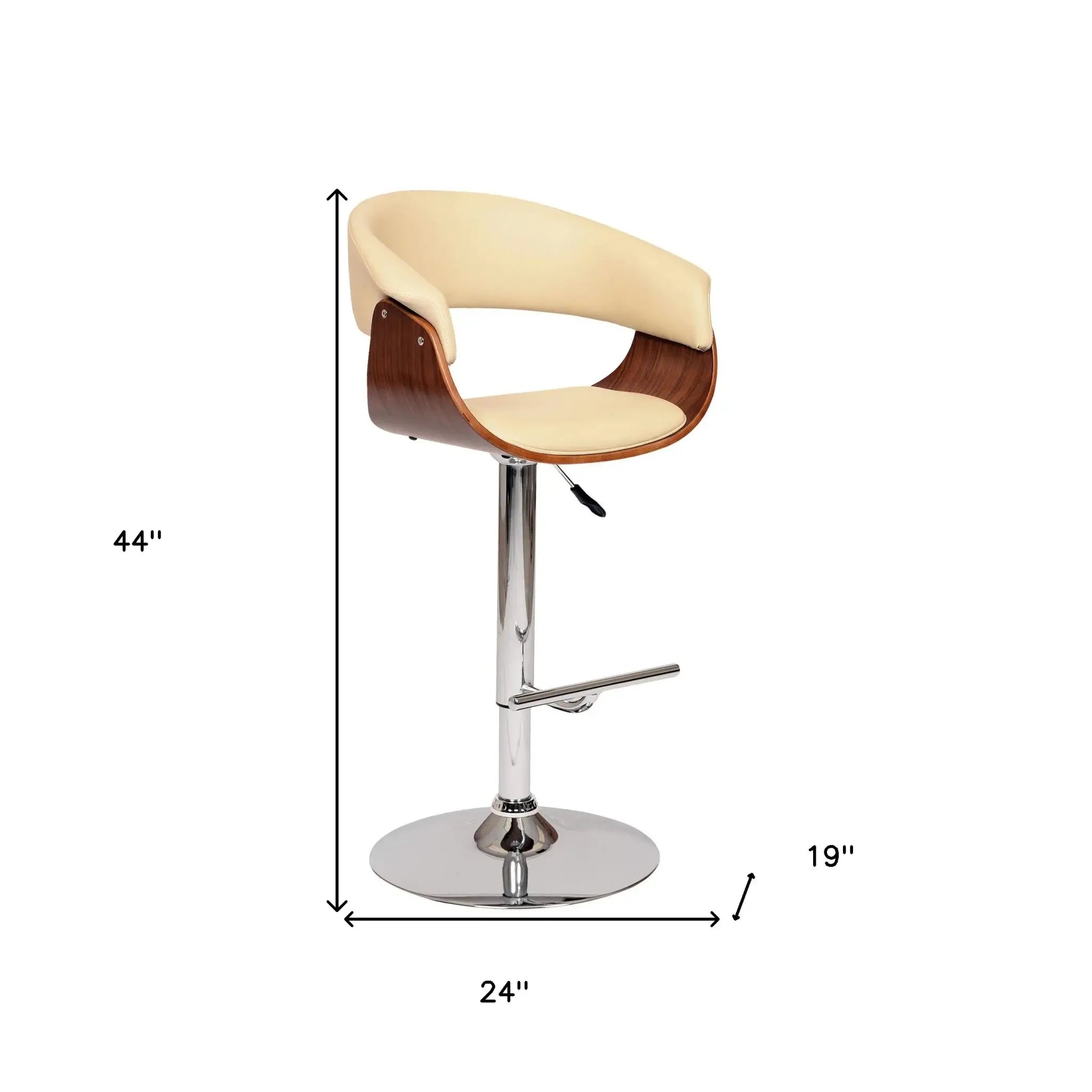 24" Cream And Silver Faux Leather And Solid Wood Swivel Low Back Adjustable Height Bar Chair - Homeroots - Flyclothing LLC