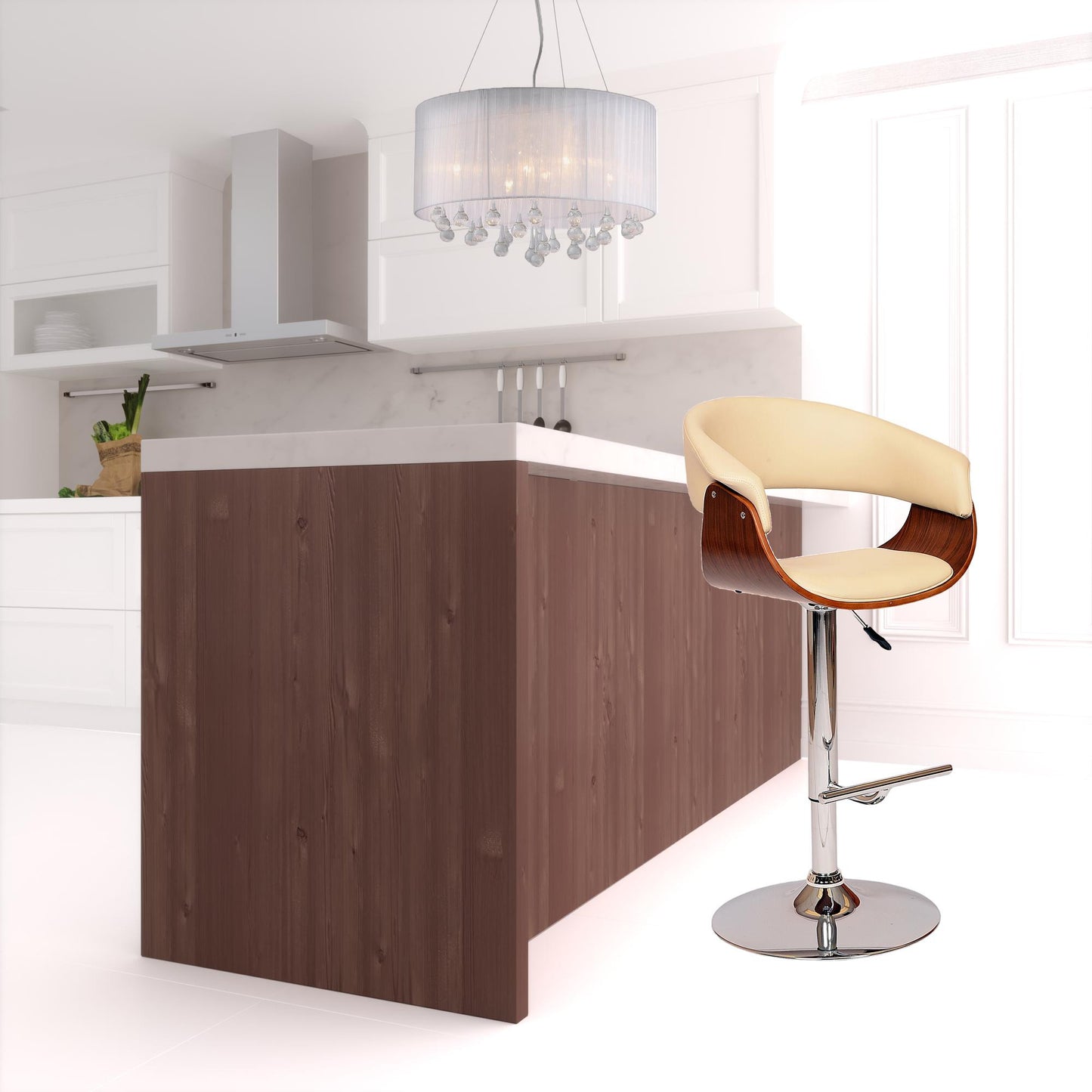 24" Cream And Silver Faux Leather And Solid Wood Swivel Low Back Adjustable Height Bar Chair - Homeroots - Flyclothing LLC