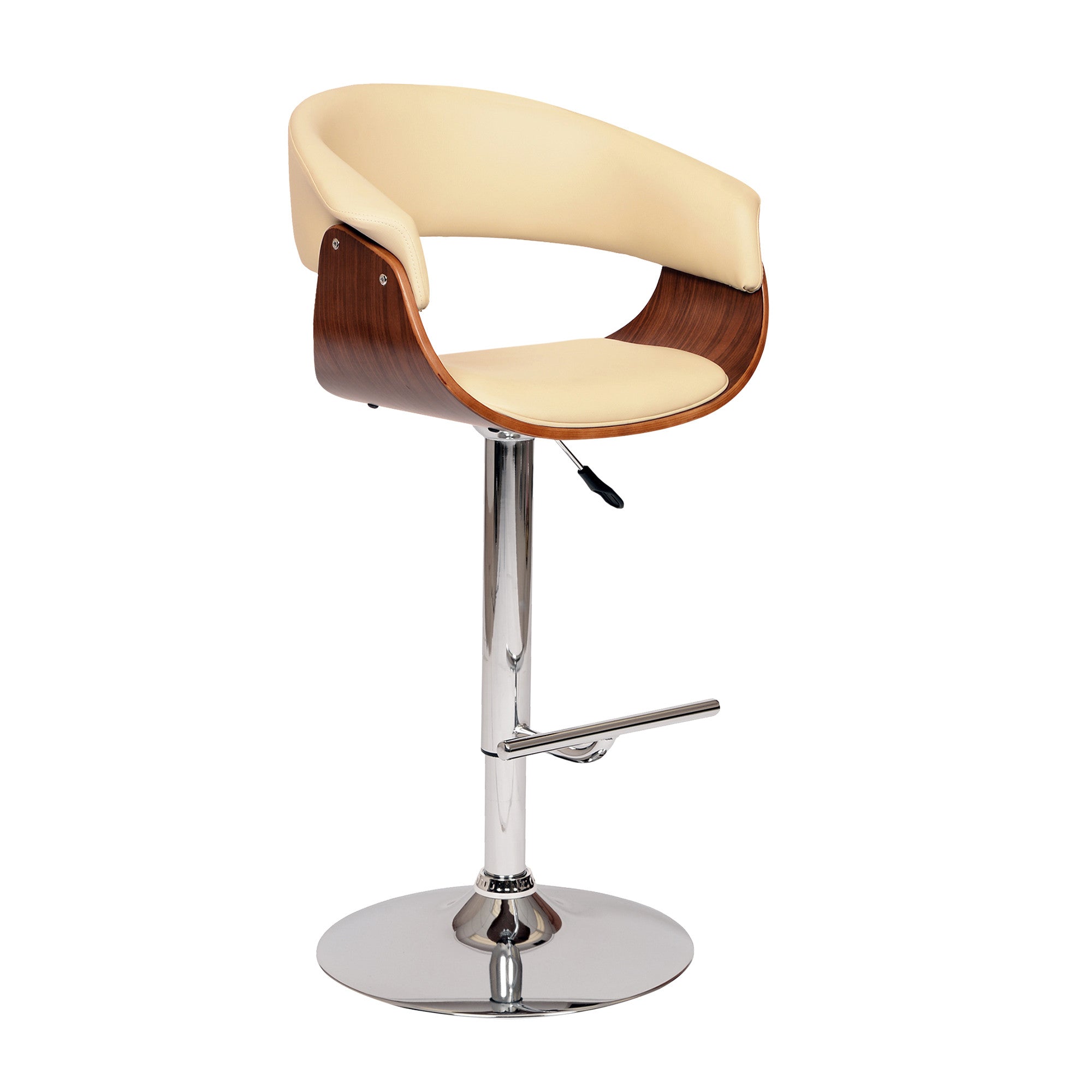 24" Cream And Silver Faux Leather And Solid Wood Swivel Low Back Adjustable Height Bar Chair - Homeroots - Flyclothing LLC