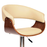 24" Cream And Silver Faux Leather And Solid Wood Swivel Low Back Adjustable Height Bar Chair - Homeroots - Flyclothing LLC