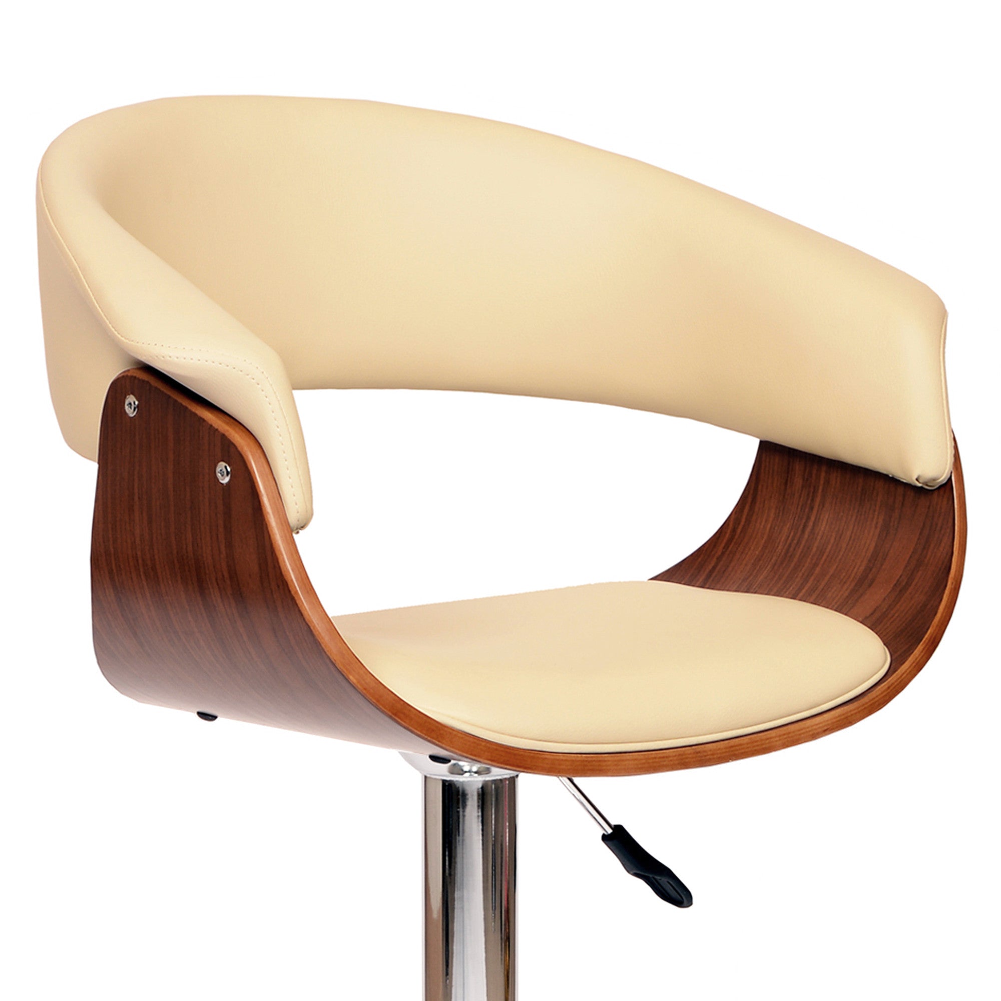 24" Cream And Silver Faux Leather And Solid Wood Swivel Low Back Adjustable Height Bar Chair - Homeroots - Flyclothing LLC