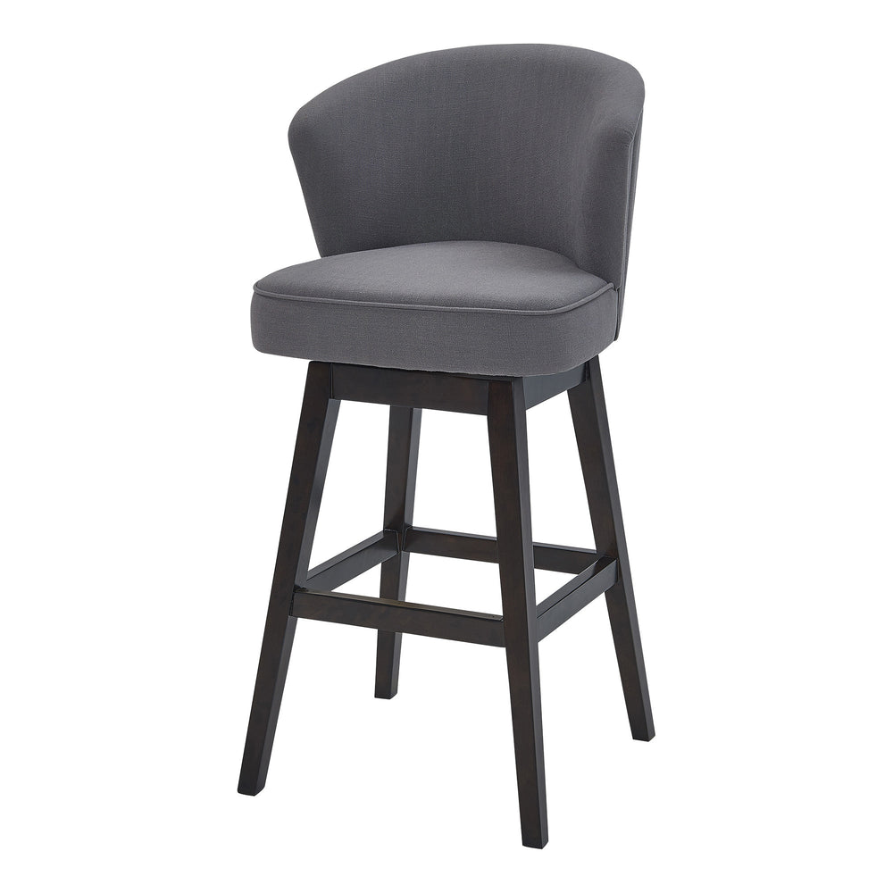 27" Gray And Espresso Solid Wood Swivel Low Back Counter Height Bar Chair - Homeroots - Flyclothing LLC