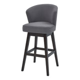 27" Gray And Espresso Solid Wood Swivel Low Back Counter Height Bar Chair - Homeroots - Flyclothing LLC