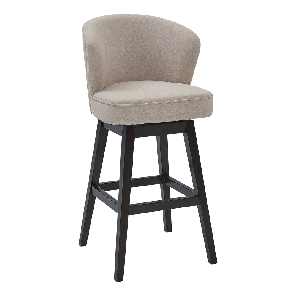 27" Tan And Espresso Solid Wood Swivel Low Back Counter Height Bar Chair - Homeroots