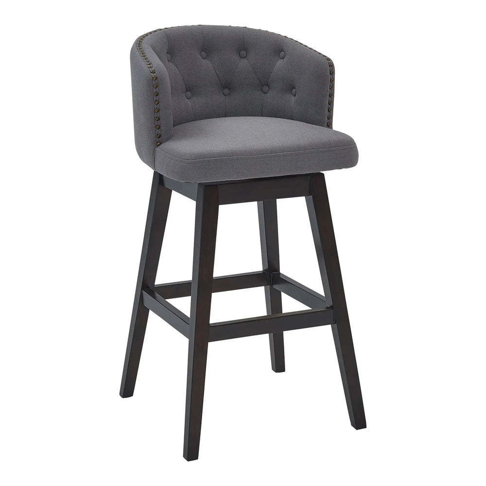 26" Gray And Espresso Solid Wood Swivel Low Back Counter Height Bar Chair - Homeroots