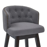 26" Gray And Espresso Solid Wood Swivel Low Back Counter Height Bar Chair - Homeroots
