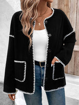 Perfee Pocketed Contrast Button Up Jacket - Trendsi - Flyclothing LLC
