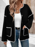 Perfee Pocketed Contrast Button Up Jacket - Trendsi