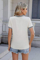 Round Neck Short Sleeve T-Shirt - Trendsi - Flyclothing LLC