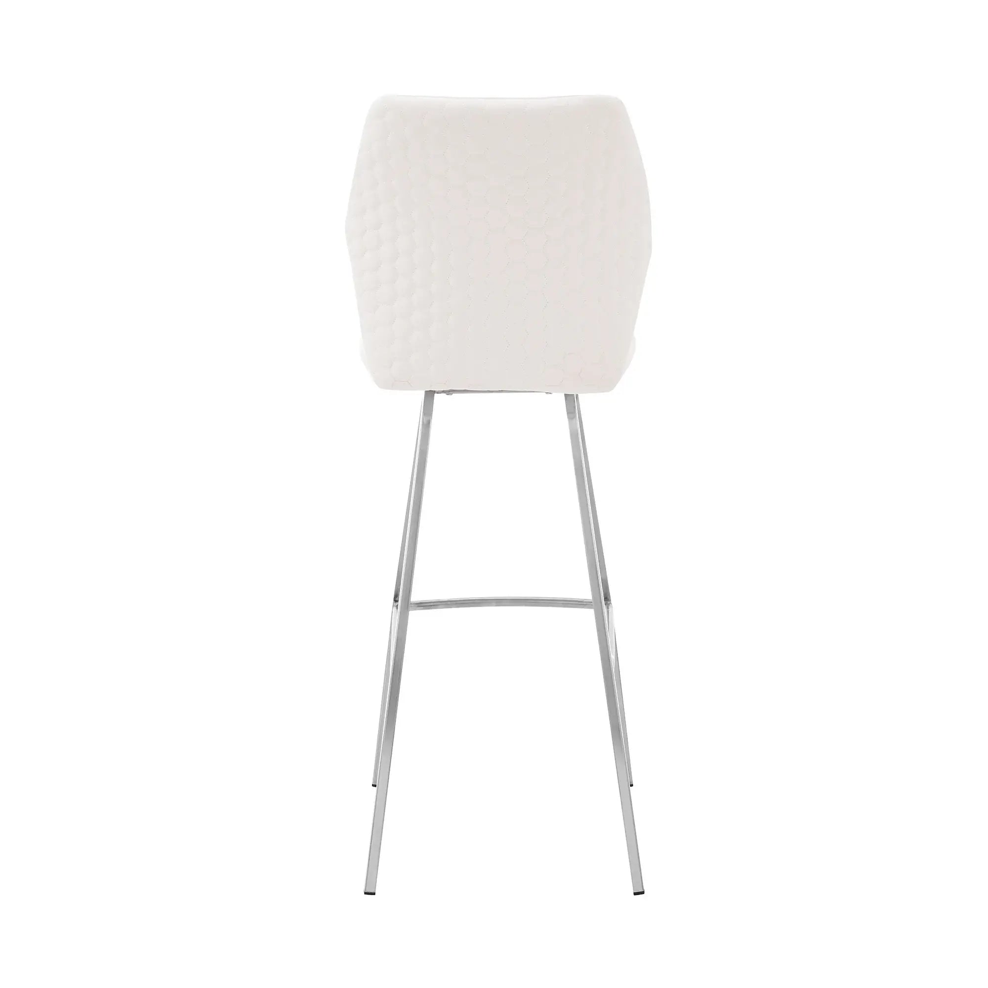 26" White And Silver Faux Leather And Iron Counter Height Bar Chair - Homeroots - Flyclothing LLC