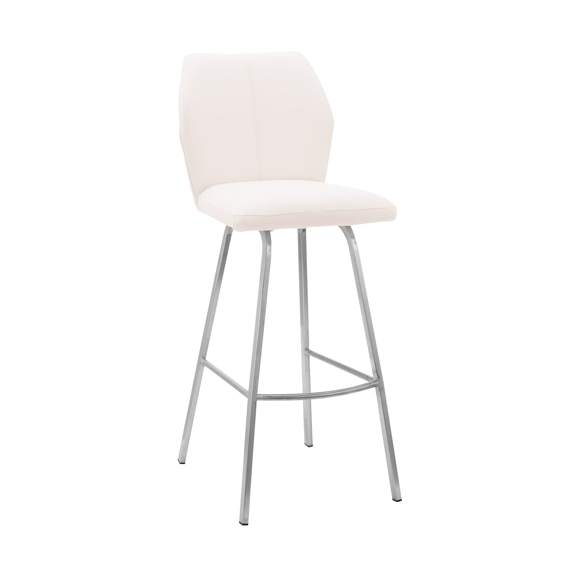 26" White And Silver Faux Leather And Iron Counter Height Bar Chair - Homeroots - Flyclothing LLC