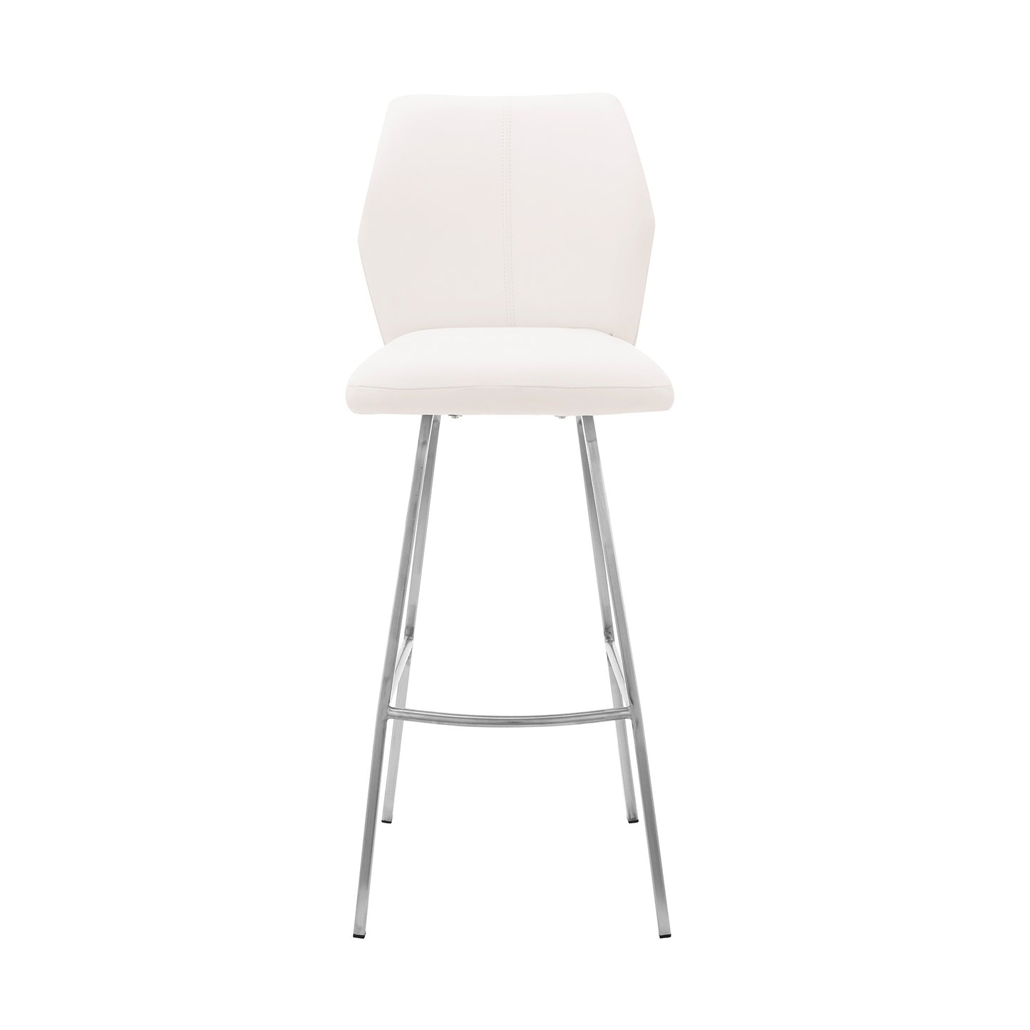 26" White And Silver Faux Leather And Iron Counter Height Bar Chair - Homeroots - Flyclothing LLC