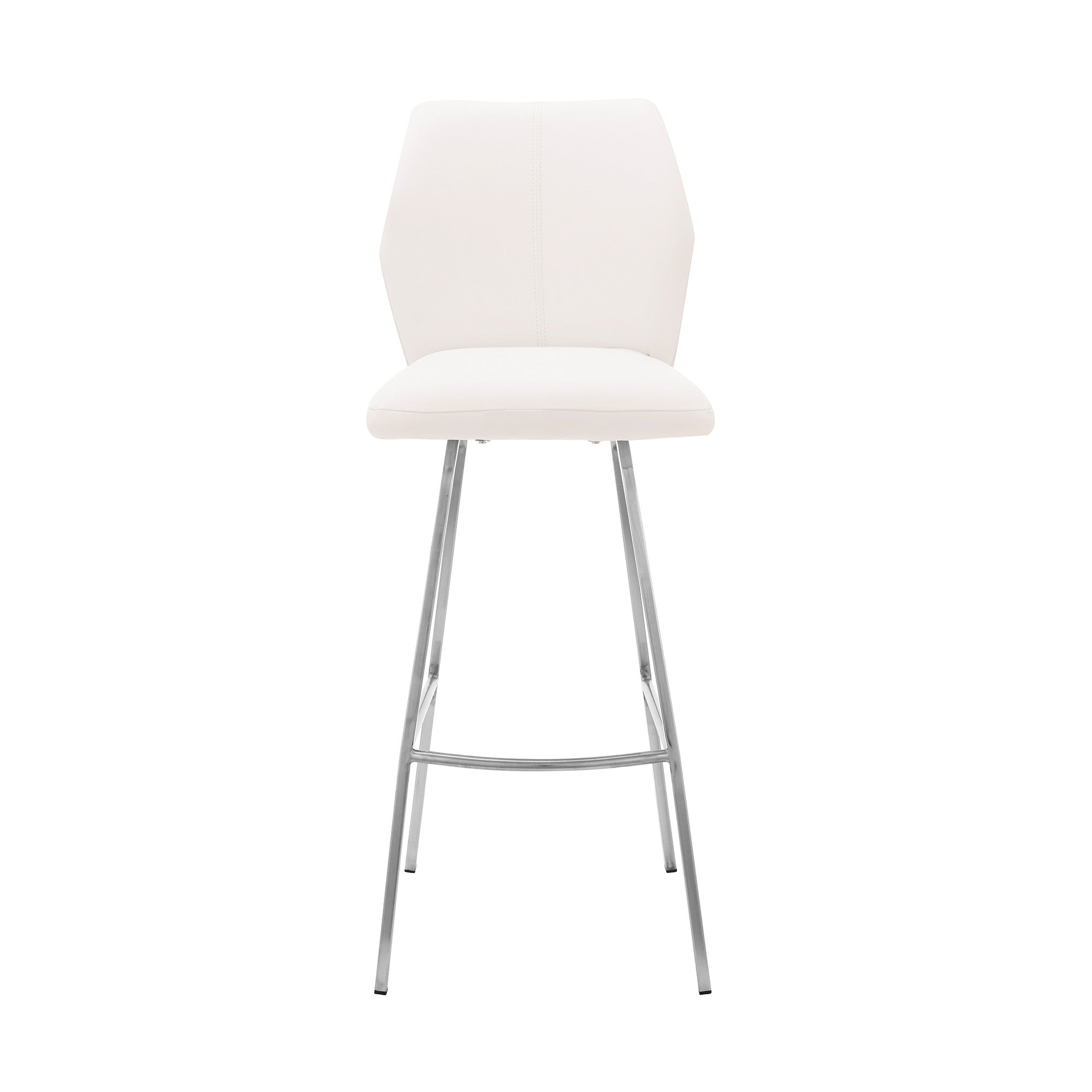 26" White And Silver Faux Leather And Iron Counter Height Bar Chair - Homeroots - Flyclothing LLC