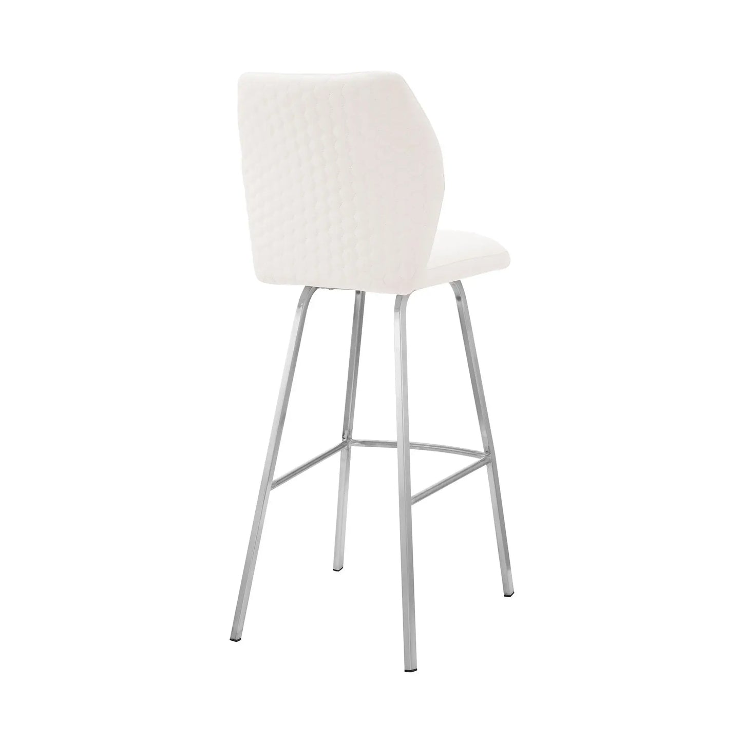 26" White And Silver Faux Leather And Iron Counter Height Bar Chair - Homeroots - Flyclothing LLC