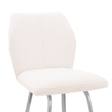 26" White And Silver Faux Leather And Iron Counter Height Bar Chair - Homeroots - Flyclothing LLC