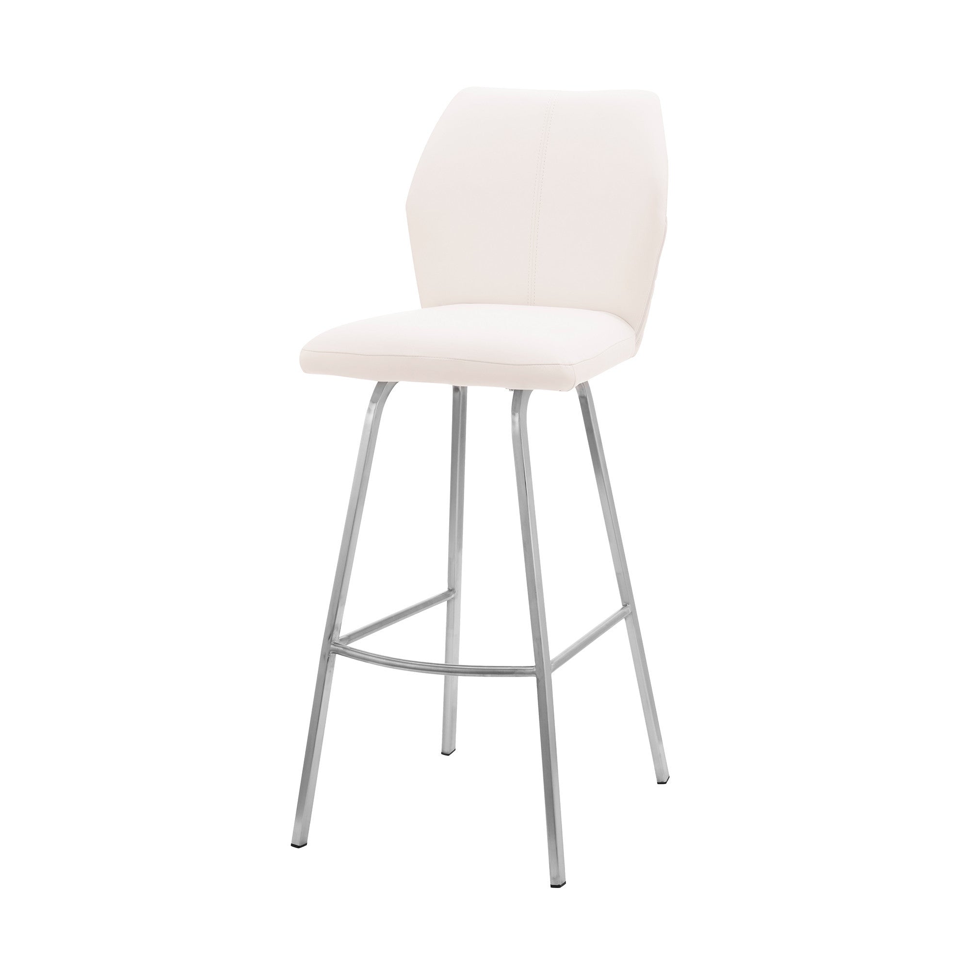 26" White And Silver Faux Leather And Iron Counter Height Bar Chair - Homeroots - Flyclothing LLC