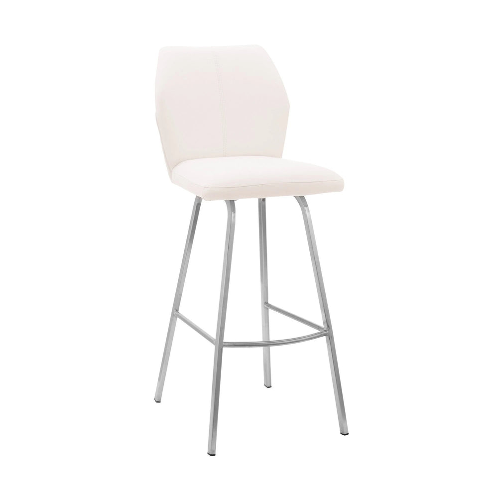 30" White And Silver Faux Leather And Iron Bar Height Bar Chair - Homeroots