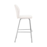 30" White And Silver Faux Leather And Iron Bar Height Bar Chair - Homeroots