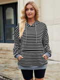 Drawstring Contrast Striped Long Sleeve Hoodie - Trendsi - Flyclothing LLC