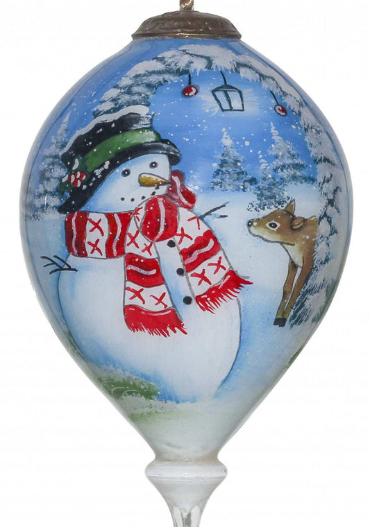 Adorable Snowman and Deer Hand Painted Mouth Blown Glass Ornament - Homeroots - Flyclothing LLC