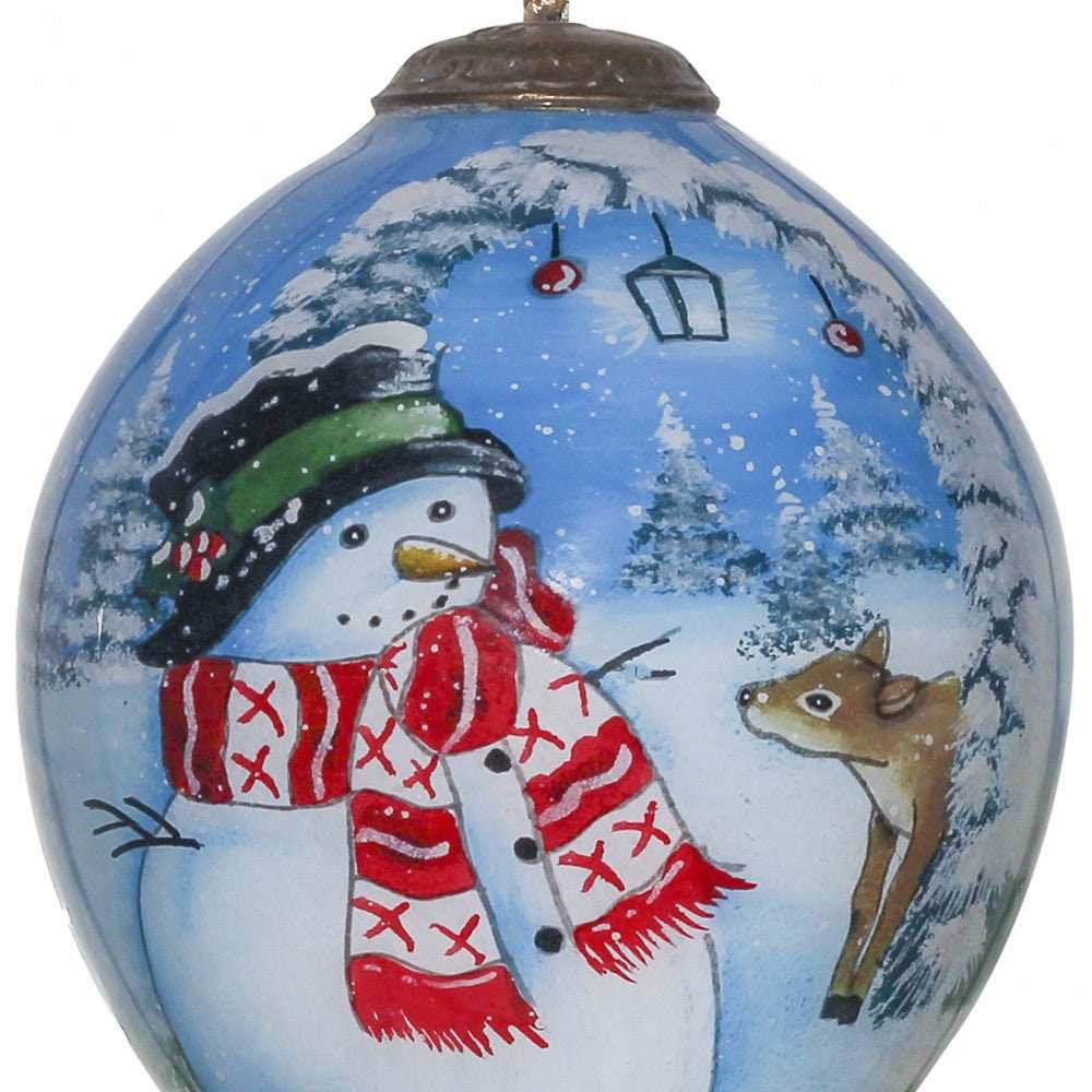 Adorable Snowman and Deer Hand Painted Mouth Blown Glass Ornament - Homeroots - Flyclothing LLC