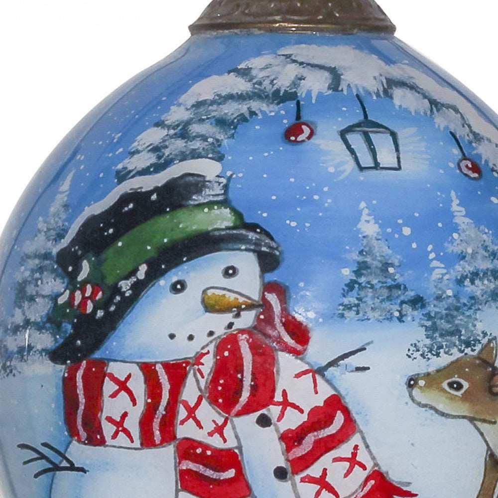 Adorable Snowman and Deer Hand Painted Mouth Blown Glass Ornament - Homeroots - Flyclothing LLC