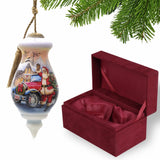 Vintage Car and Santa Waving Hand Painted Mouth Blown Glass Ornament - Homeroots