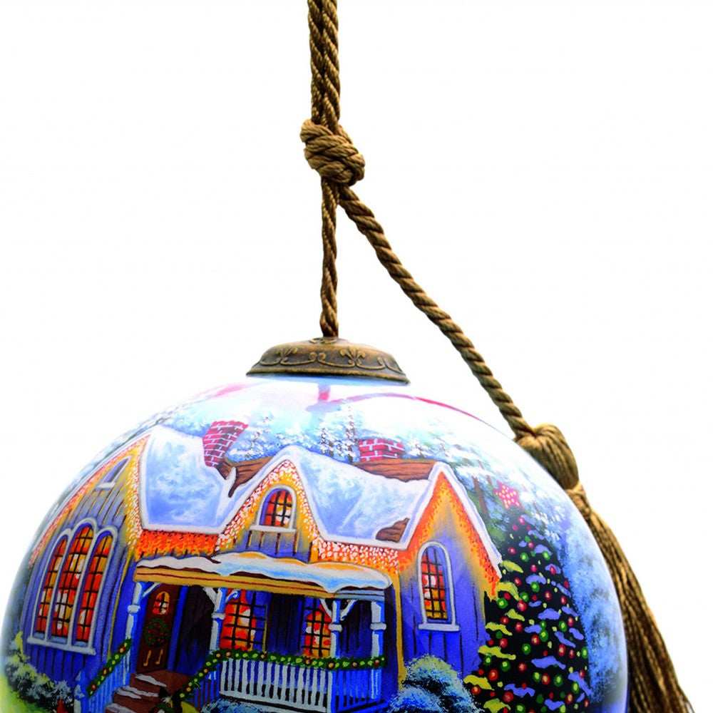 Christmas Home and Horse Carriage Hand Painted Mouth Blown Glass Ornament - Homeroots - Flyclothing LLC