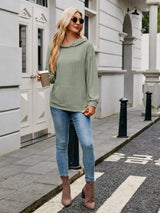 Ribbed Drawstring Long Sleeve Hoodie - Trendsi - Flyclothing LLC