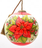 Poinsettia Flower Hand Painted Mouth Blown Glass Ornament - Homeroots
