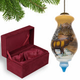 Elk on the Mountains Hand Painted Mouth Blown Glass Ornament - Homeroots