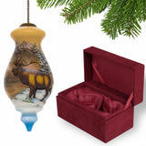 Elk on the Mountains Hand Painted Mouth Blown Glass Ornament - Homeroots