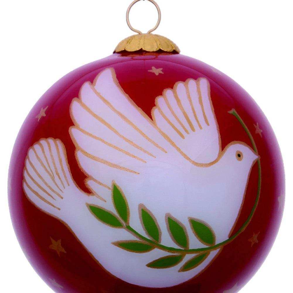 Peace on Earth Dove Hand Painted Mouth Blown Glass Ornament - Homeroots - Flyclothing LLC