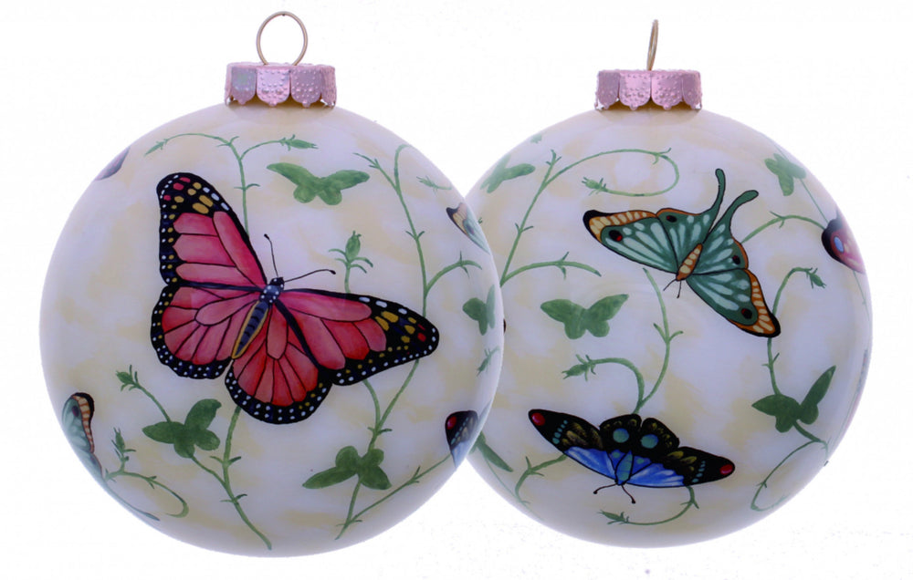 Colorful Butterflies Hand Painted Mouth Blown Glass Ornament - Homeroots