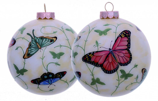 Colorful Butterflies Hand Painted Mouth Blown Glass Ornament - Homeroots - Flyclothing LLC