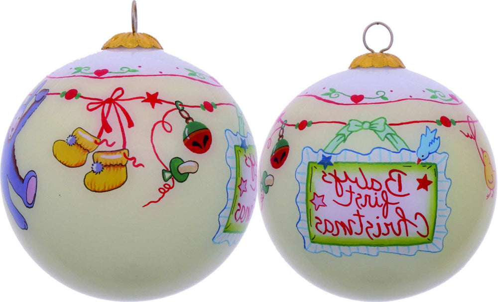 Baby's First Christmas with Motifs Hand Painted Mouth Blown Glass Ornament - Homeroots - Flyclothing LLC