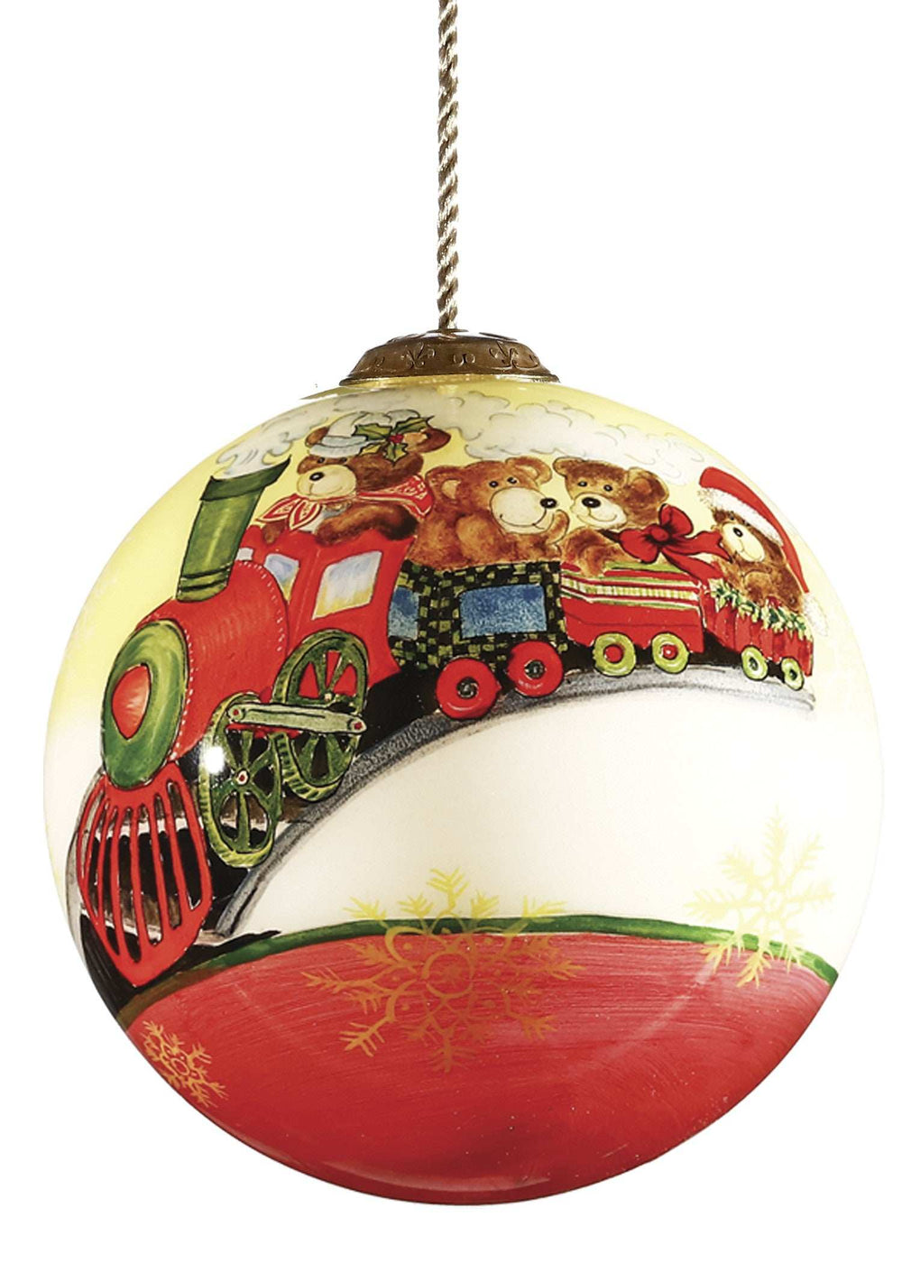Teddy on Toy Train Hand Painted Mouth Blown Glass Ornament - Homeroots - Flyclothing LLC