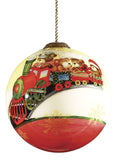 Teddy on Toy Train Hand Painted Mouth Blown Glass Ornament - Homeroots