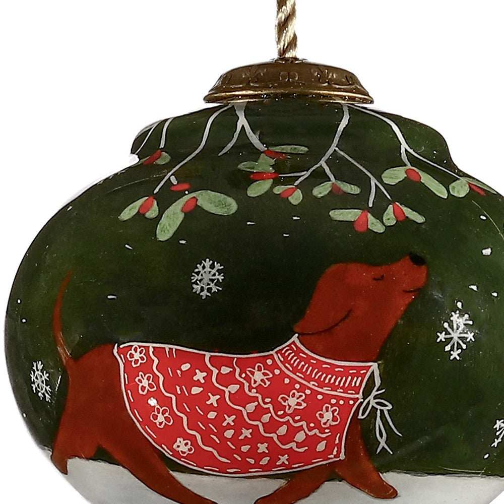 Trotting Dog in Comfy Christmas Attire Hand Painted Mouth Blown Glass Ornament - Homeroots - Flyclothing LLC