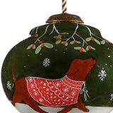 Trotting Dog in Comfy Christmas Attire Hand Painted Mouth Blown Glass Ornament - Homeroots