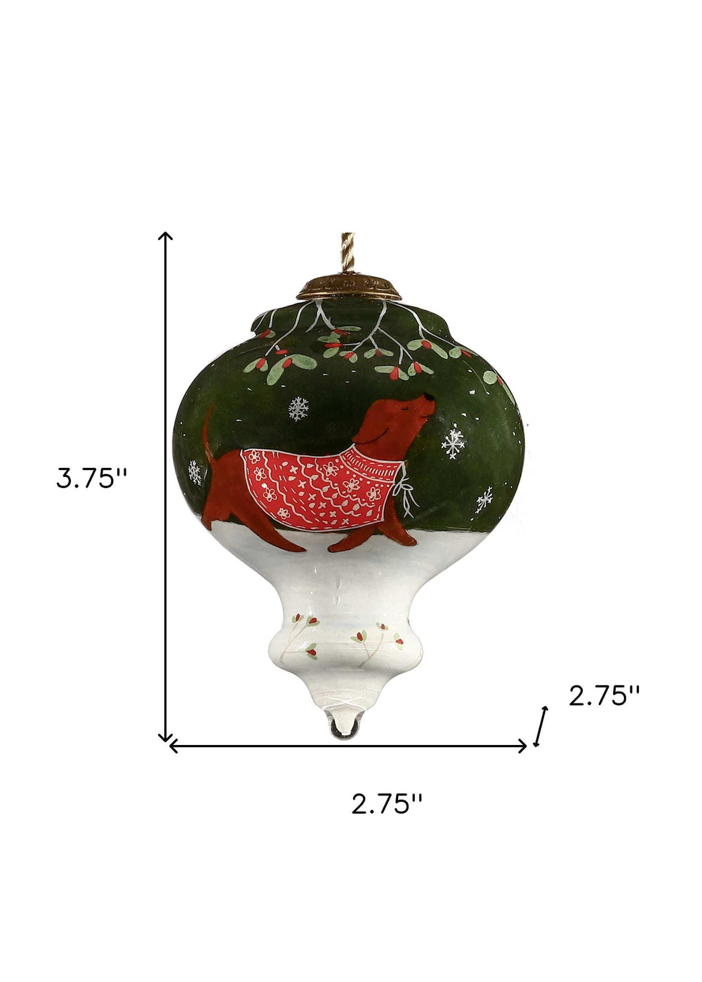 Trotting Dog in Comfy Christmas Attire Hand Painted Mouth Blown Glass Ornament - Homeroots - Flyclothing LLC