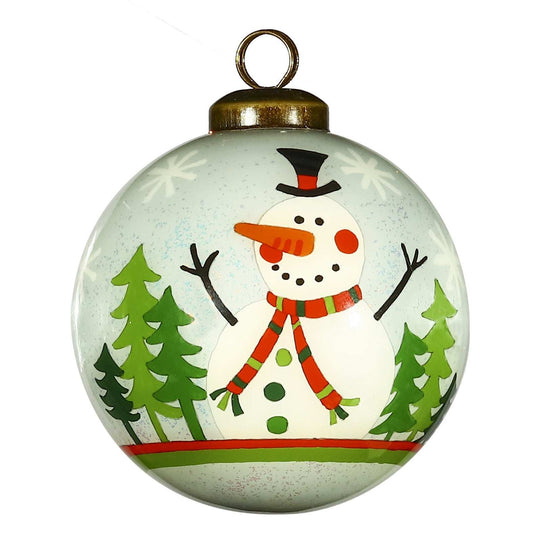 Festive Glitter Snowman Hand Painted Mouth Blown Glass Ornament - Homeroots - Flyclothing LLC