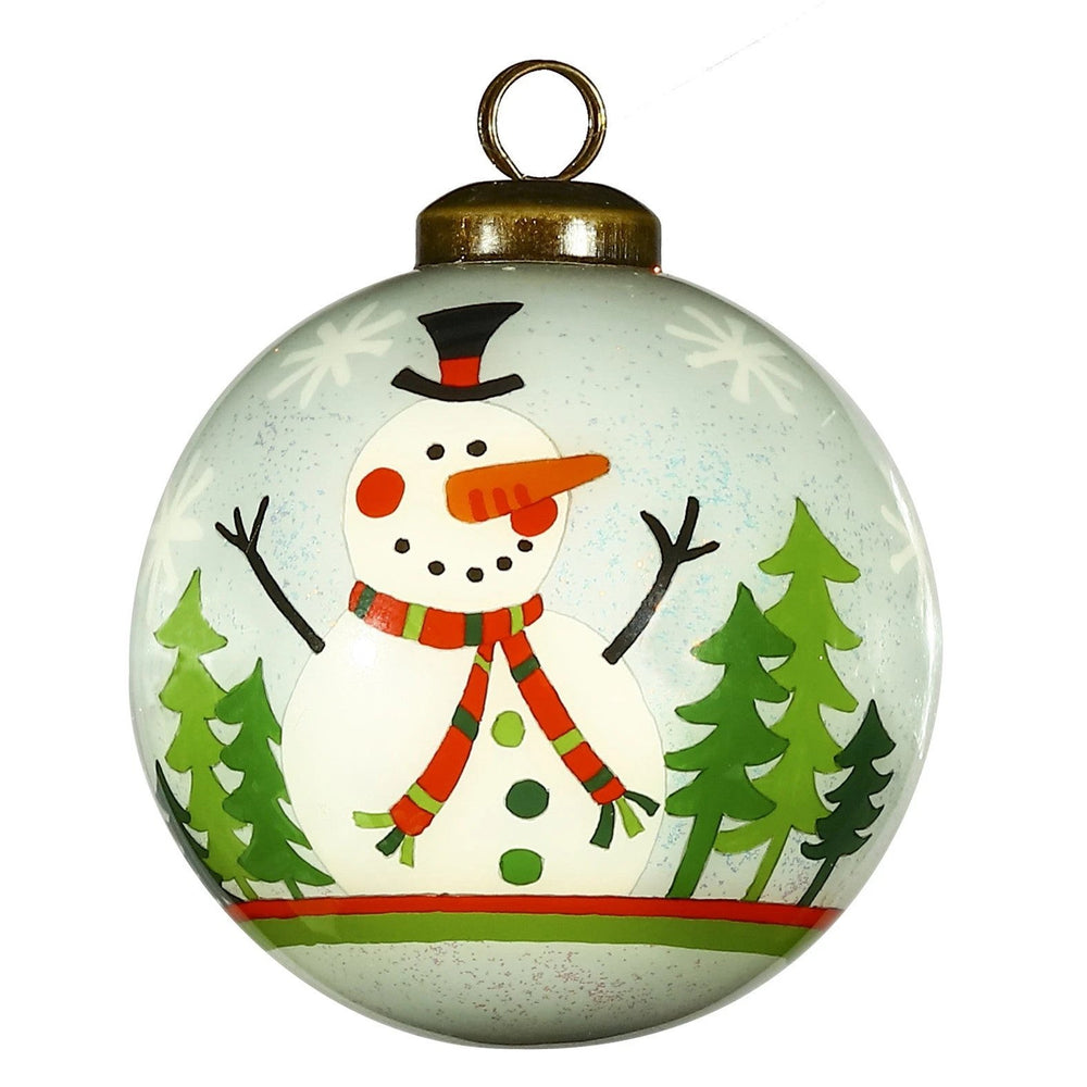 Festive Glitter Snowman Hand Painted Mouth Blown Glass Ornament - Homeroots