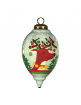 Festive Glitter Reindeer with Lights Hand Painted Mouth Blown Glass Ornament - Homeroots - Flyclothing LLC