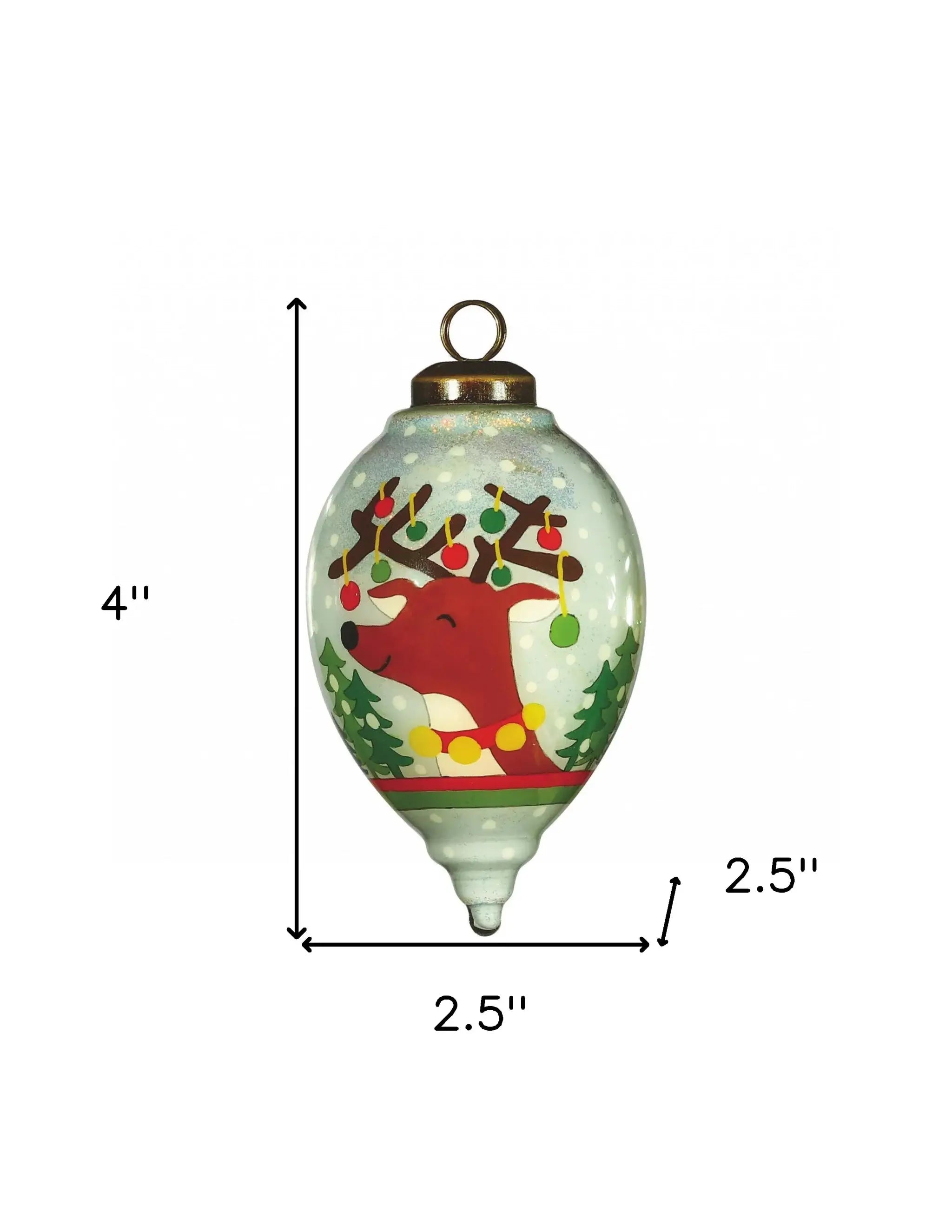 Festive Glitter Reindeer with Lights Hand Painted Mouth Blown Glass Ornament - Homeroots - Flyclothing LLC