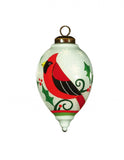 Festive Glitter Red Cardinal Hand Painted Mouth Blown Glass Ornament - Homeroots
