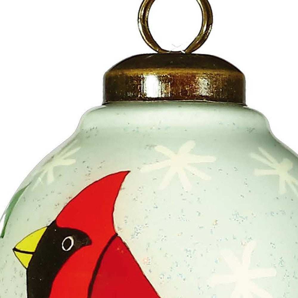 Festive Glitter Red Cardinal Hand Painted Mouth Blown Glass Ornament - Homeroots - Flyclothing LLC